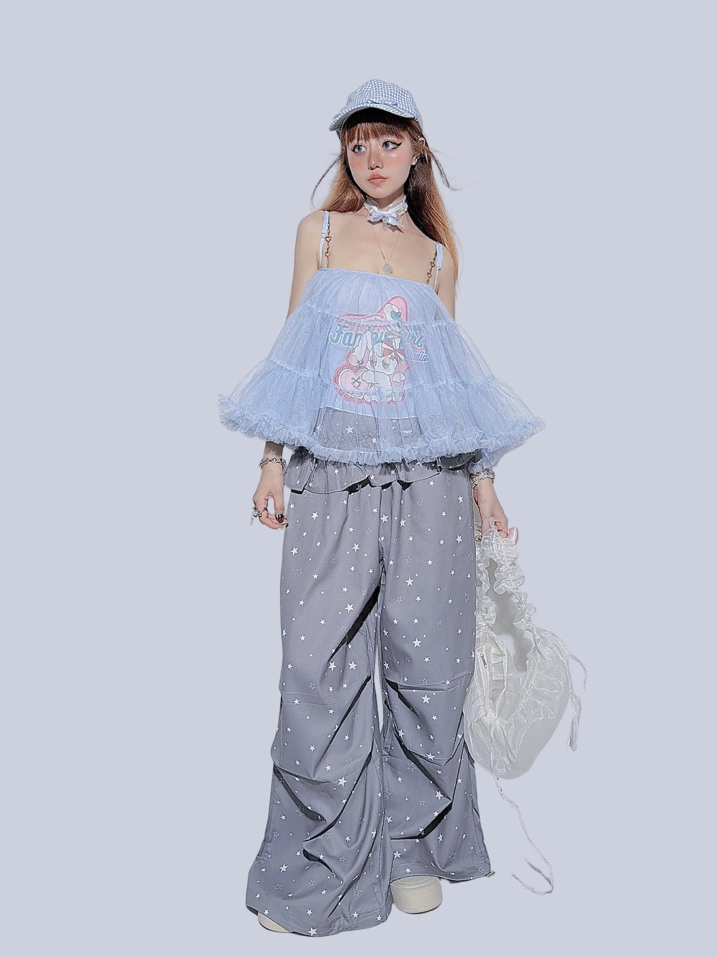 FANLOVEGIRL - Grey Ruffle Wide-Leg Pants pants FANLOVEGIRL
