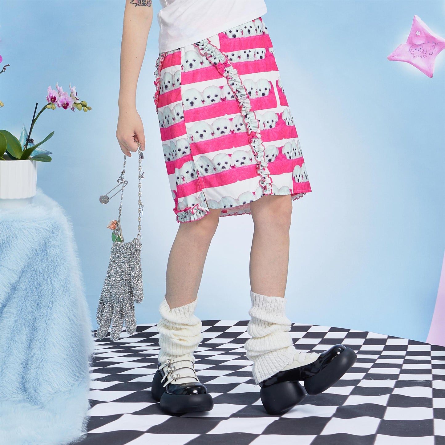 Harajuku Skirt Pink Dog Print Skirt Cute Summer A-Line Skirt SKIRT Moon Meadow