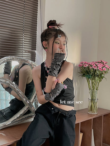 LET ME SEE - Y2K Distressed Fingerless Sun Protection Arm Warmers sleeves let me see