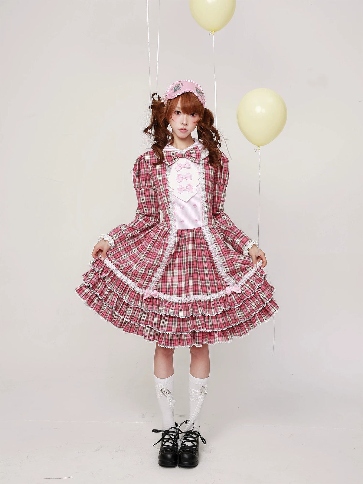SOS MEME CLUB - Pink Plaid Retro Dress Lolita Fashion Dress dress SOS MEME CLUB