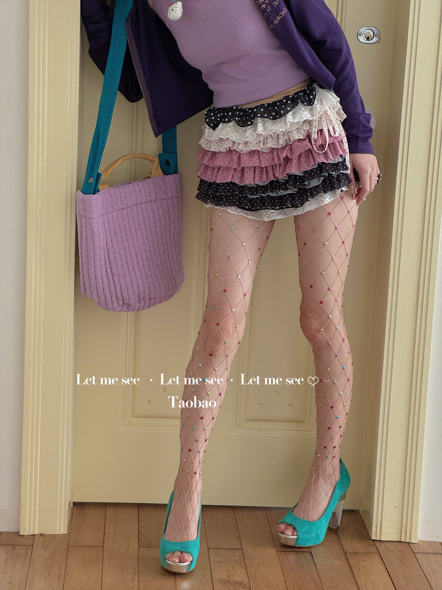LET ME SEE - Y2K Star Rhinestone Fishnet Tights tights let me see
