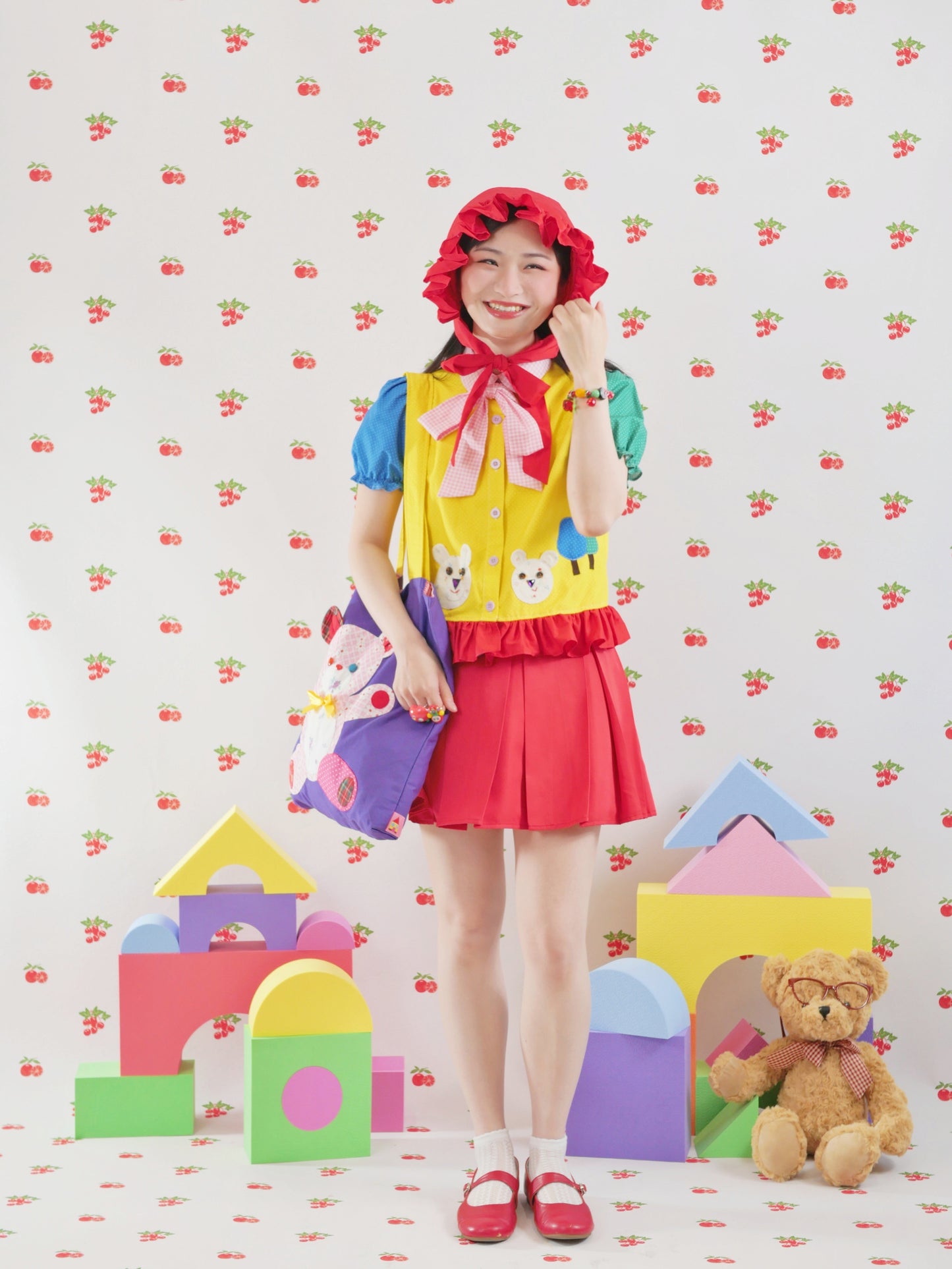 GOODBABY - Color Block Bear Shirt Hat set goodbaby