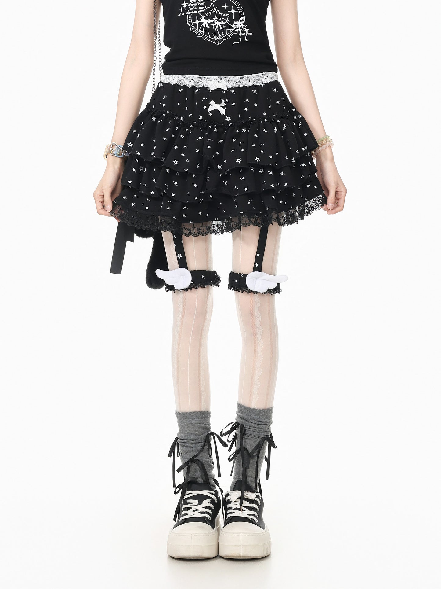 Languid Park - Lace Bow Puffy Mini Skirt skirt Languid Park Black S