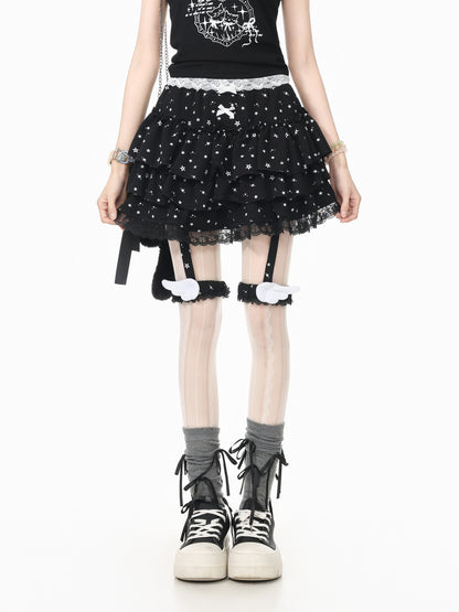 Languid Park - Lace Bow Puffy Mini Skirt skirt Languid Park Black S
