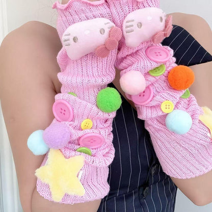 Hidden - Pink Kawaii KT Fingerless Arm Warmers sleeves hidden