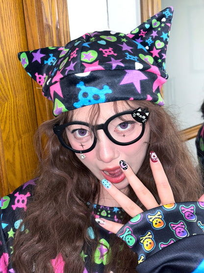 LEERROO - Decora Kei Punk Print Fleece Hat hat Leerroo