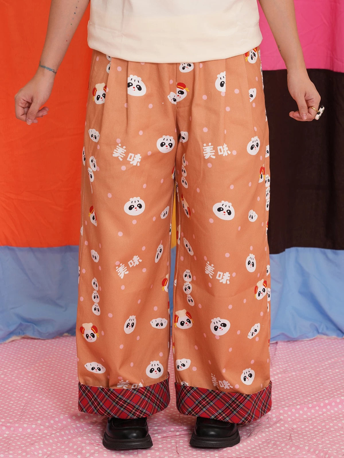 NIKKOU - Panda Bun Print Wide-Leg Pants pants Nikkou home Brown S