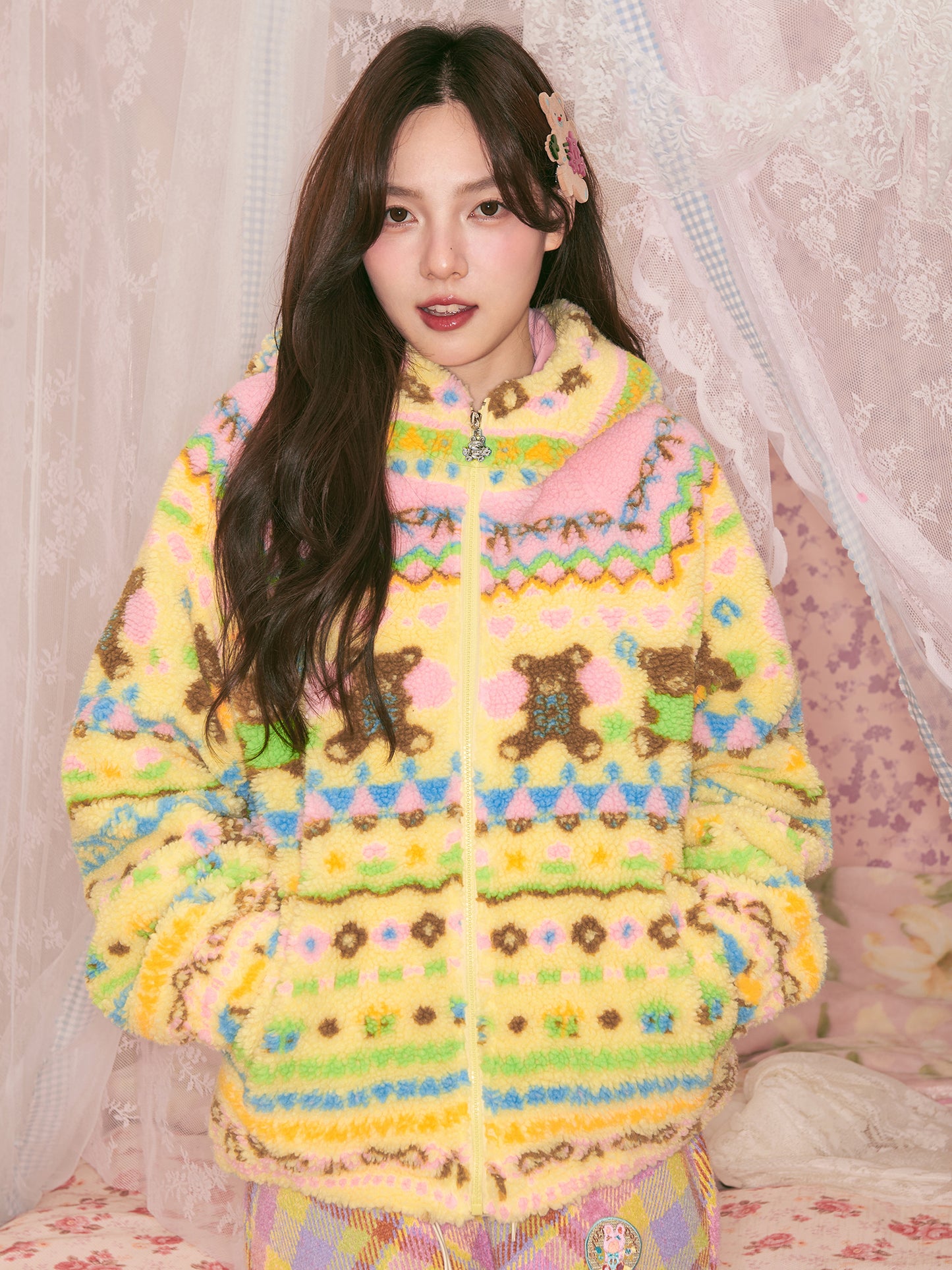 tntntutu - Dopamine Yellow Bear Fleece Jacket Kawaii Plush Hooded Coat coat tntntutu