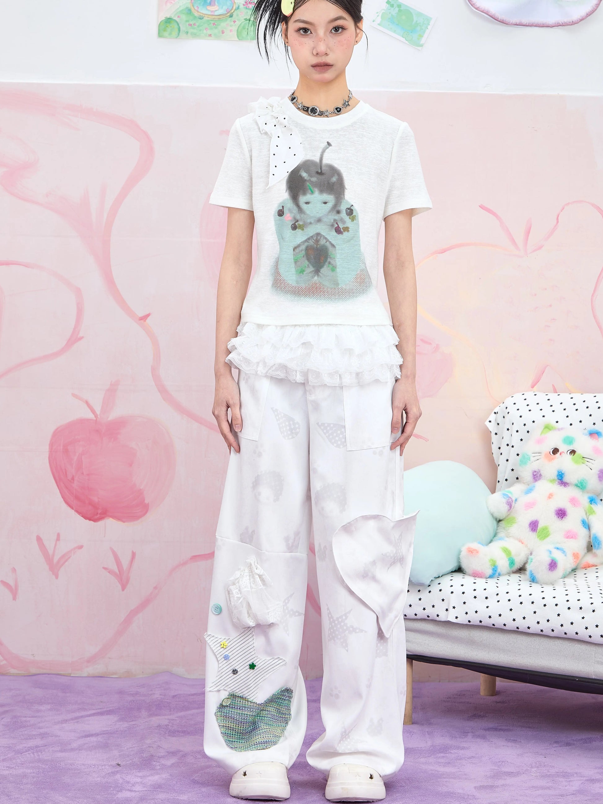 Moon Meadow – Harajuku Wide-Leg Pants with Kawaii Patchwork Details pants Moon Meadow