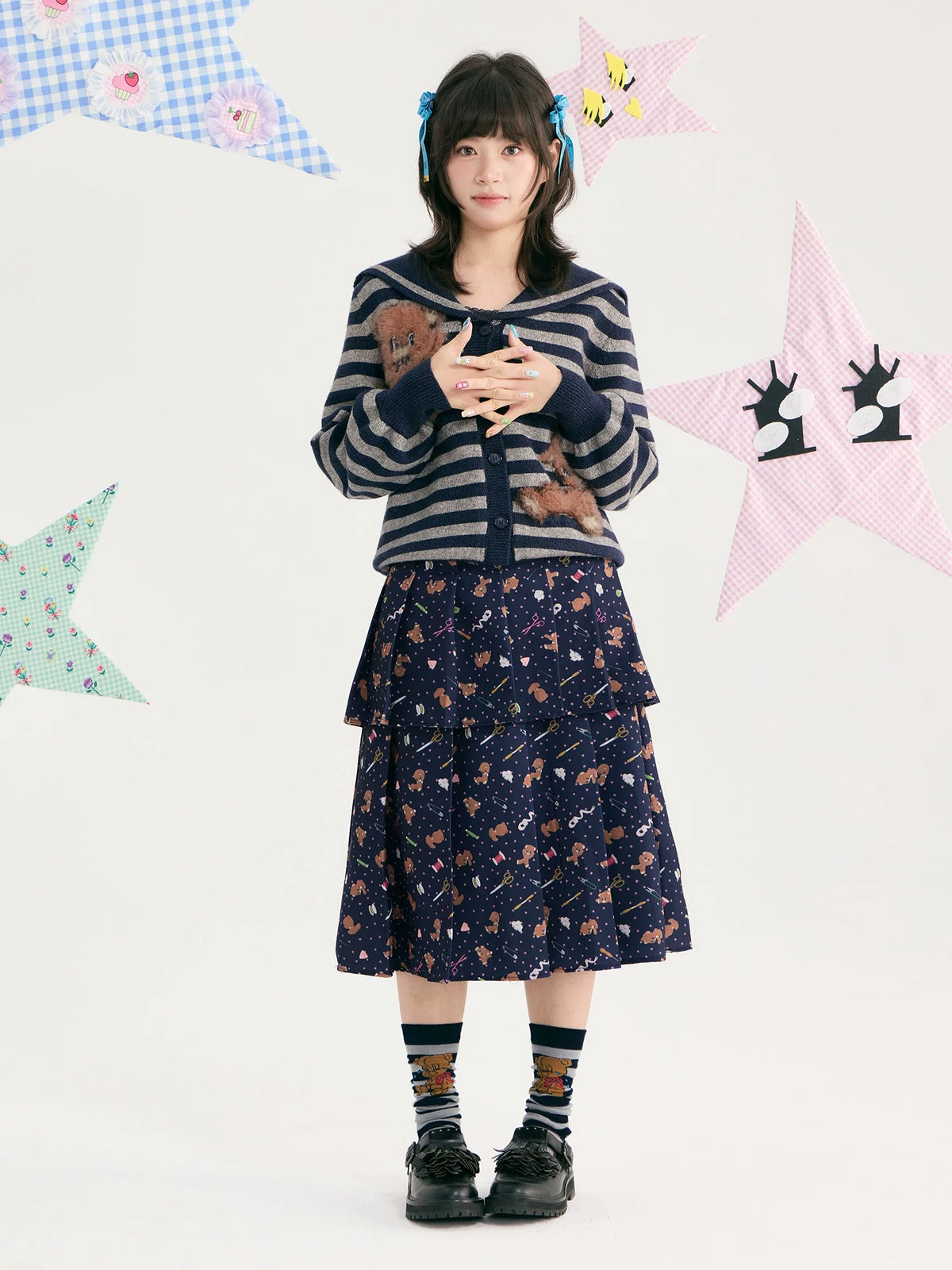 tntntutu - Teddy Floral Layered Pleated Skirt skirt tntntutu