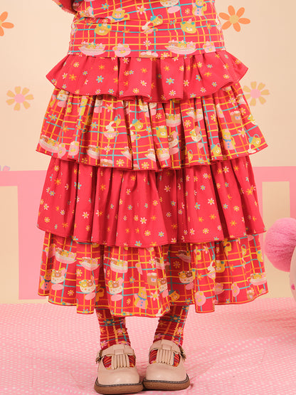 NIKKOU - Kawaii Two-Tone Cake Skirt Lolita skirt Nikkou home S Red