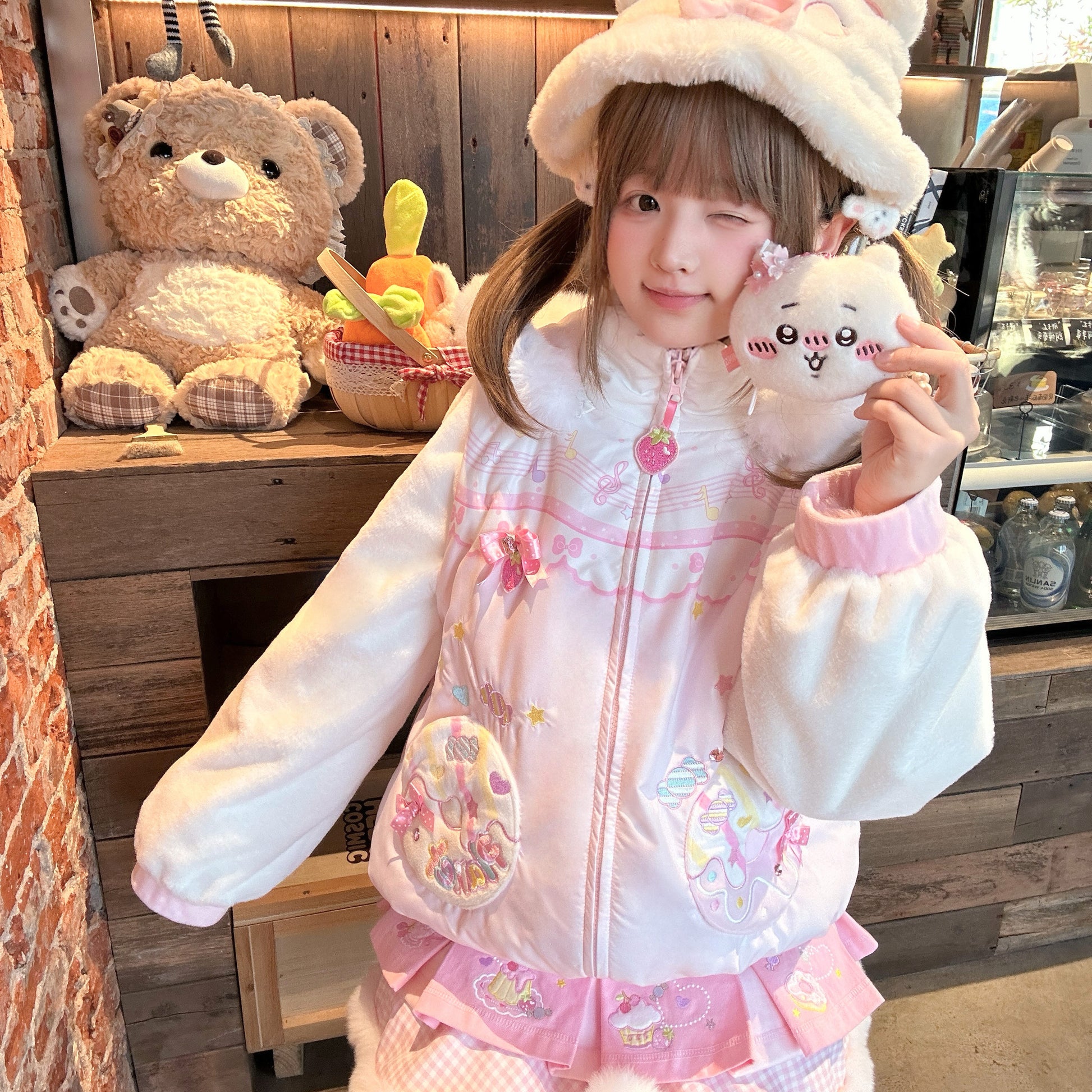 Bunny Planet - Cream Donut Bunny Ear Puffer Jacket coat bunnyplanet