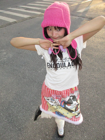 Autumn Oxygen - Kawaii Furry Trim Plaid Mini Skirt skirt Autumn Oxygen