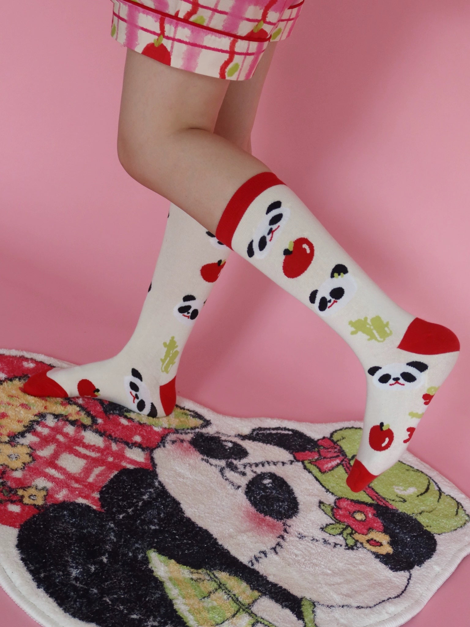 LULULULU - Kawaii Panda Apple Cotton Knee Socks socks LULULULU