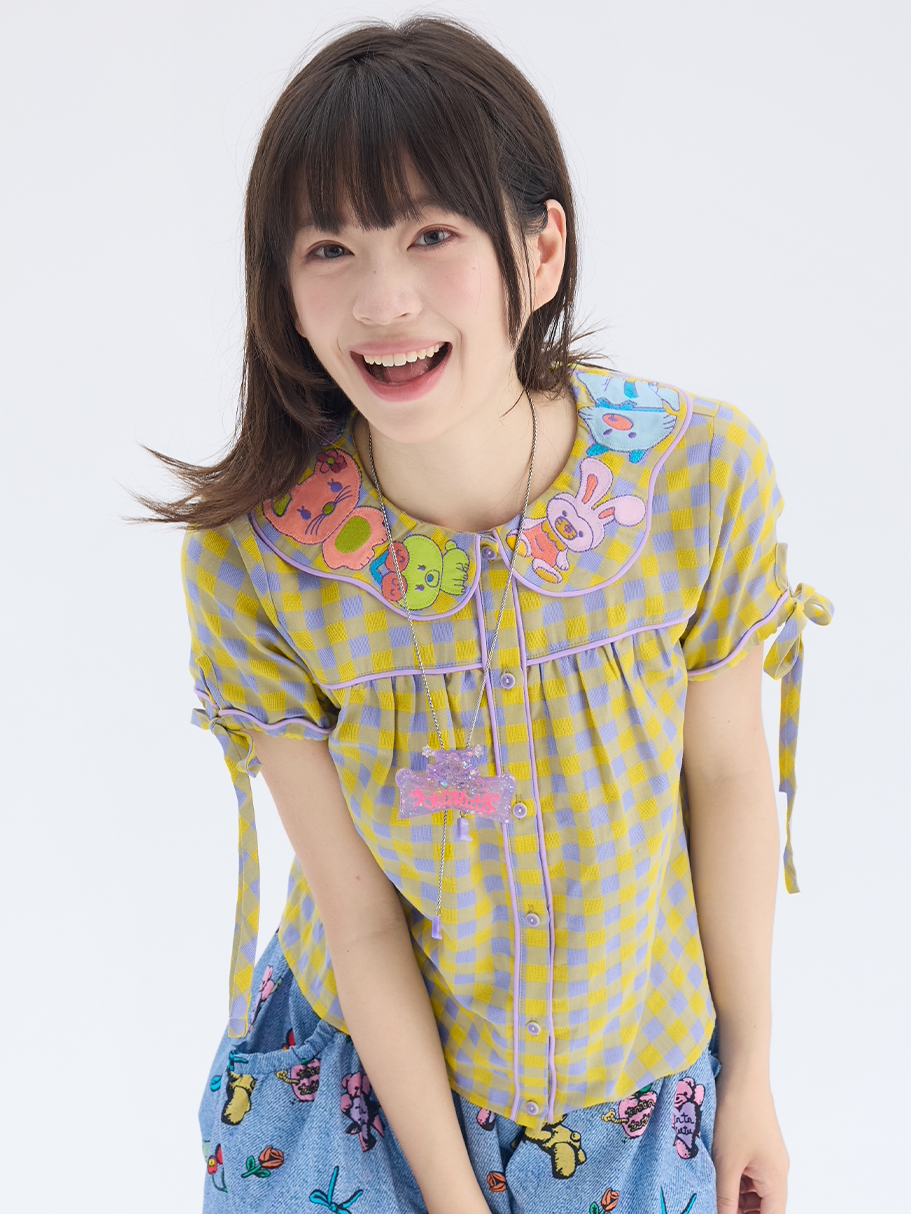 tntntutu - Animal Embroidery Plaid Blouse | Kawaii Harajuku Peter Pan Collar Shirt shirt tntntutu