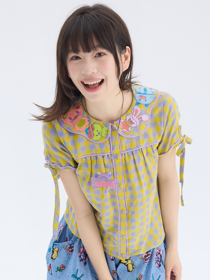 tntntutu - Animal Embroidery Plaid Blouse | Kawaii Harajuku Peter Pan Collar Shirt shirt tntntutu