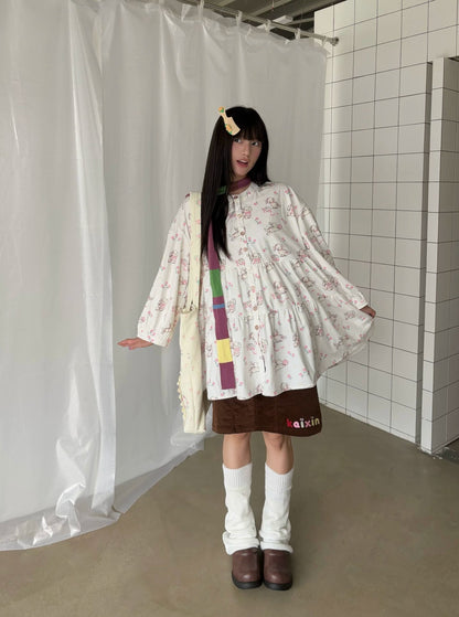 开心招待所秋冬新款原创小狗印花灯芯绒宽松长袖衬衫上衣 shirt KaiXin hostel