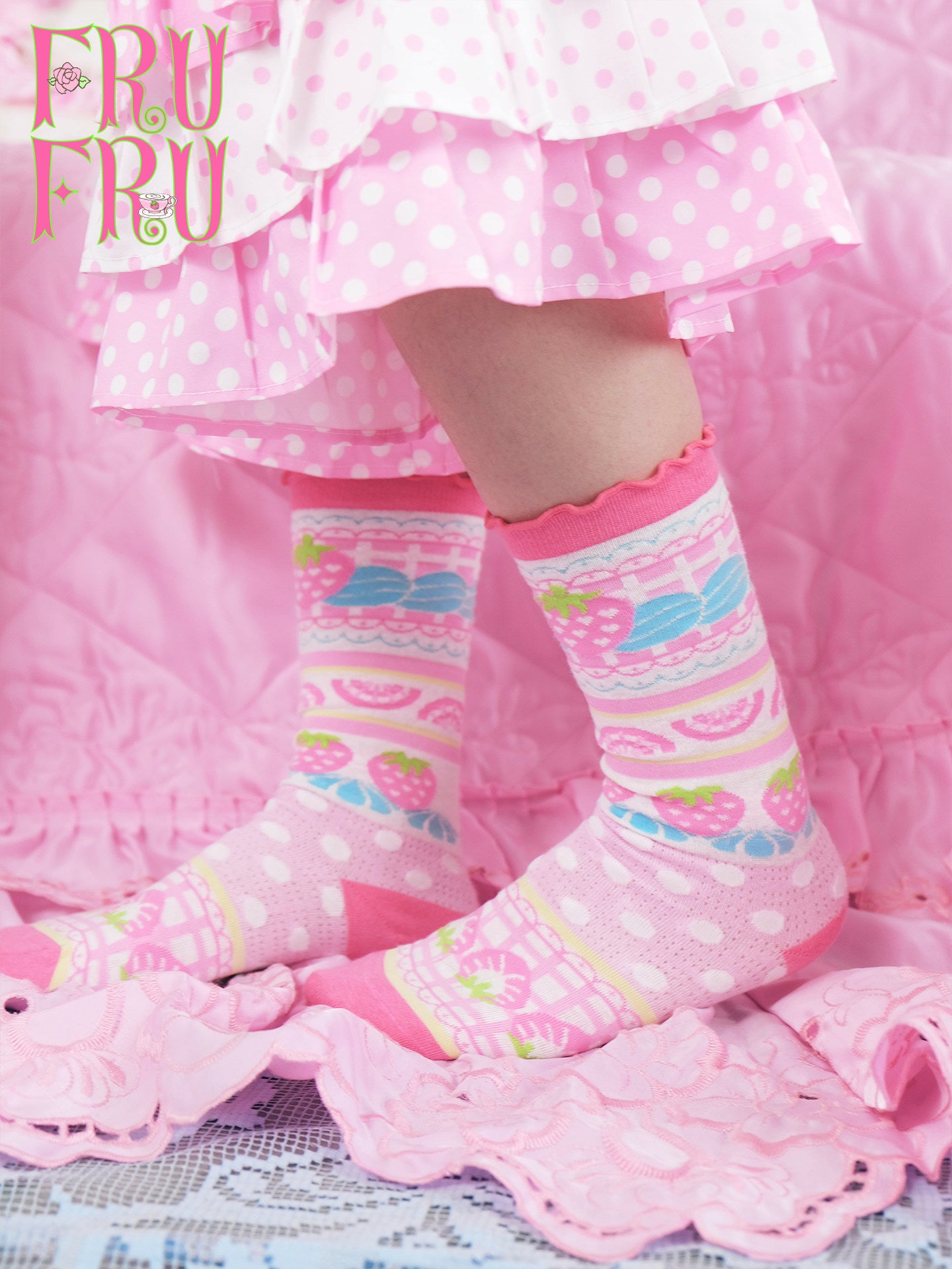frufru - Strawberry Cake Print Socks sock frufru