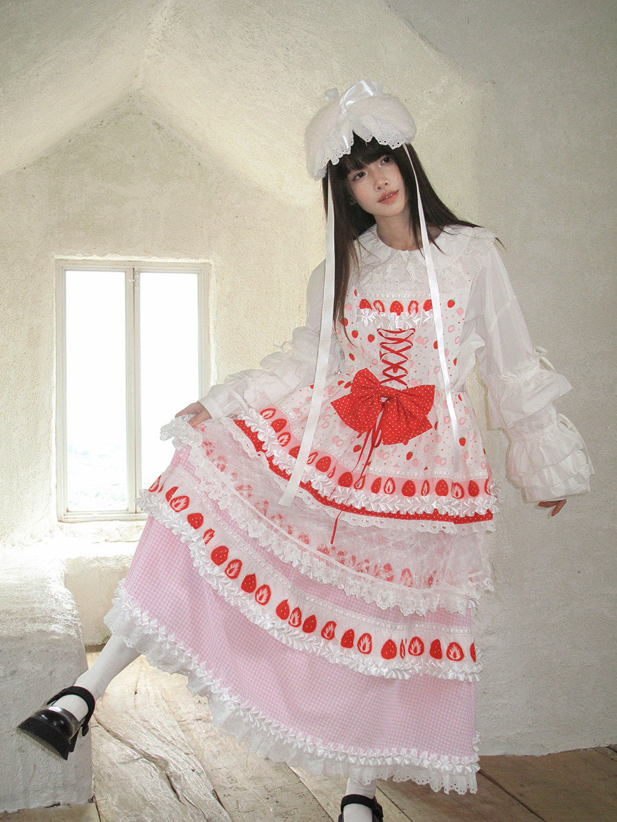 Daytoday Everyday Institute - Strawberry Cake Lace Maxi Skirt skirt daytoday everyday institute