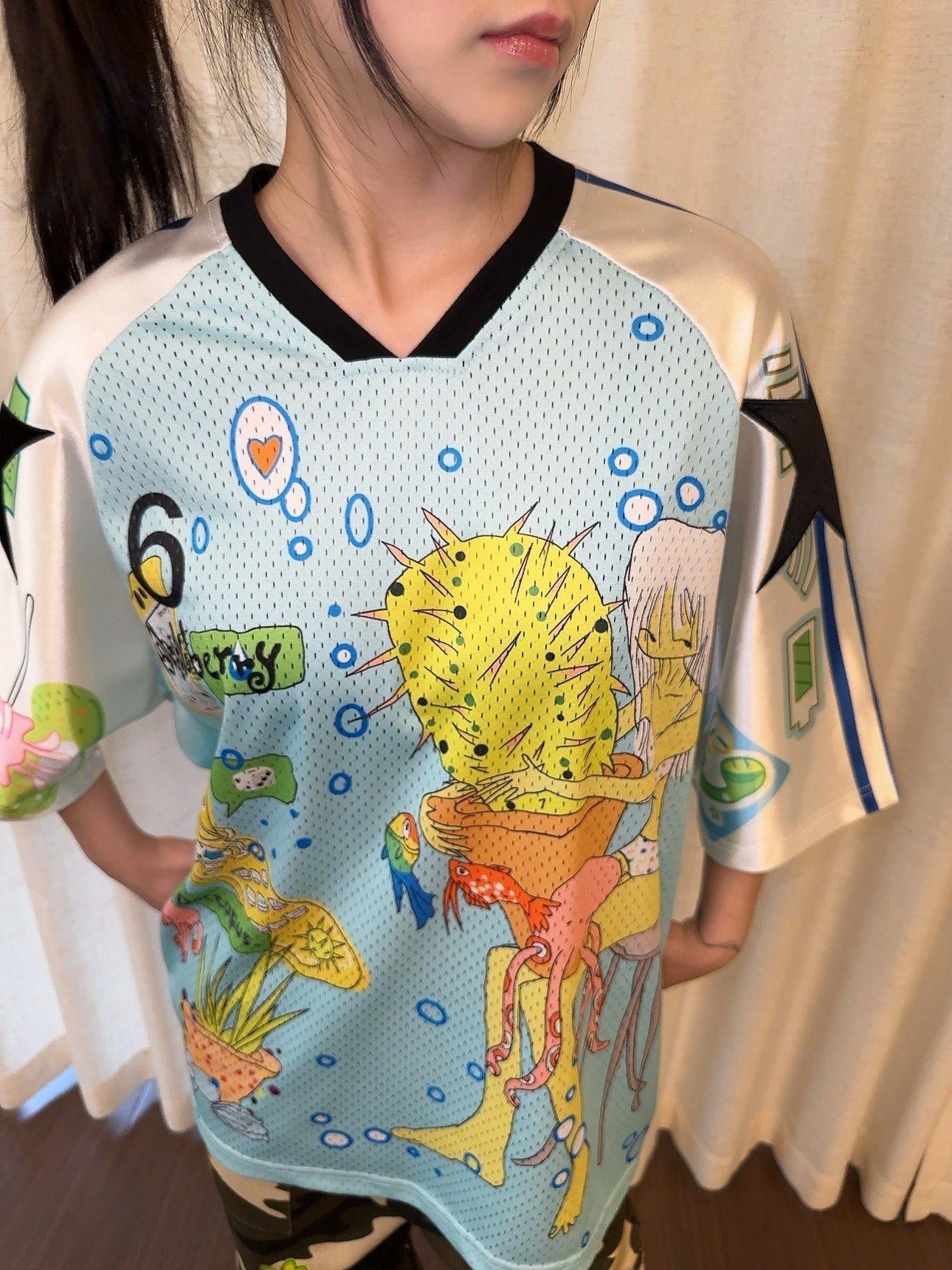 BlackBerry - Light Blue Y2K Jersey Top shirt BlackBerry