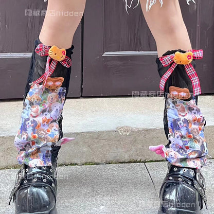 Hidden - Black Y2K Layered KT Cat Leg Warmers leg warmmers hidden