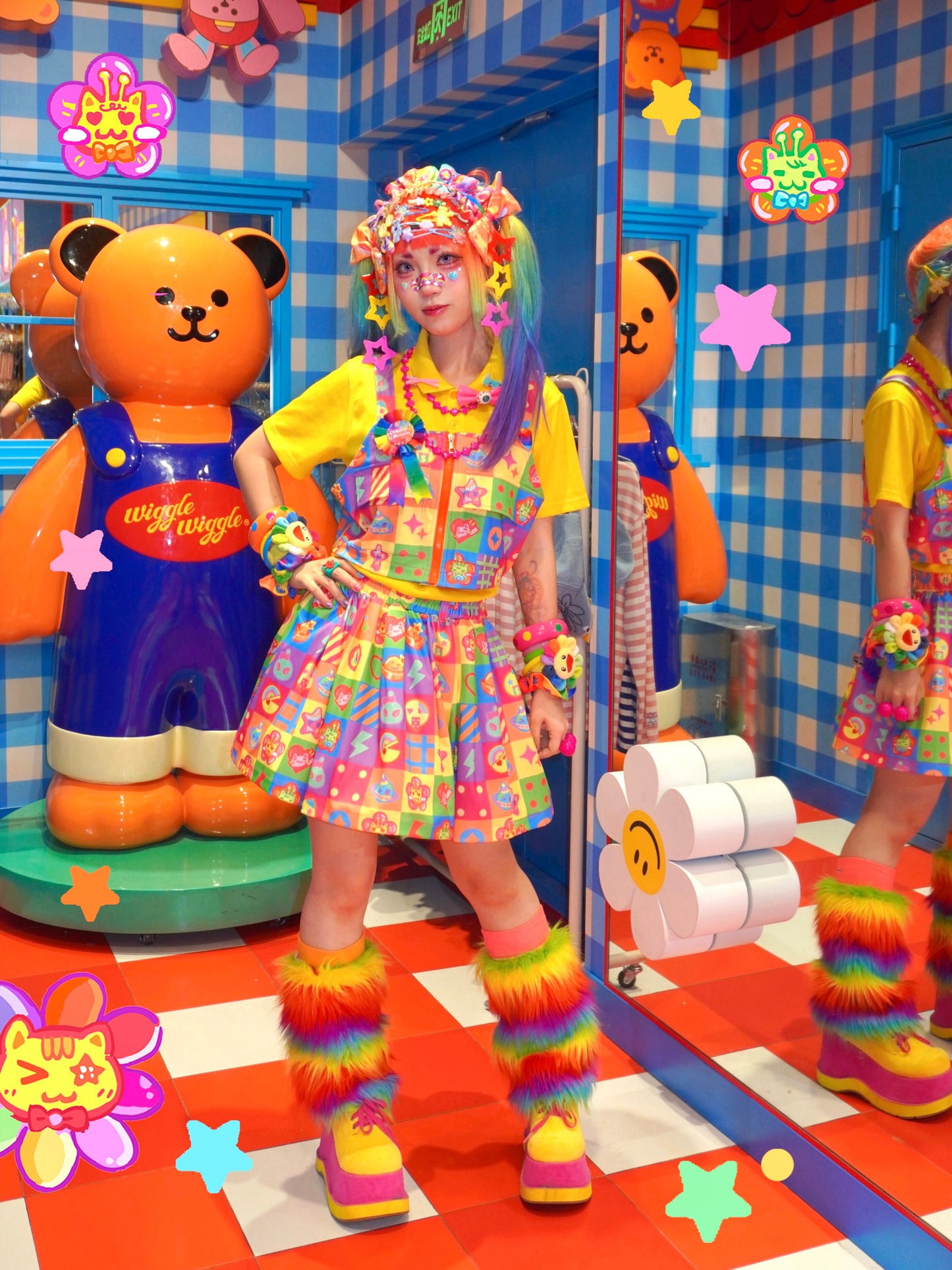 Dream Bubble - Rainbow Plaid Decora Kei Vest Skirt Set set Dream Bubble
