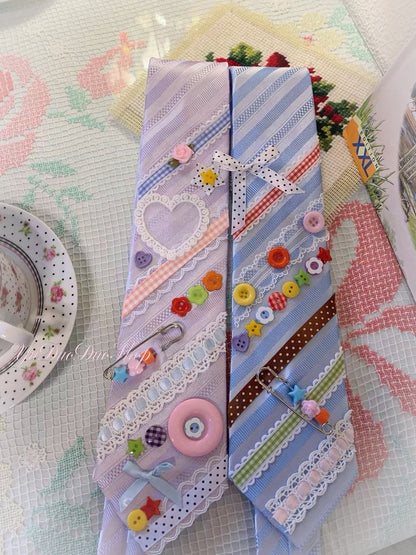 Kiwi Store - Y2K Colorful Button Pin Neck Tie scarf kiwi store