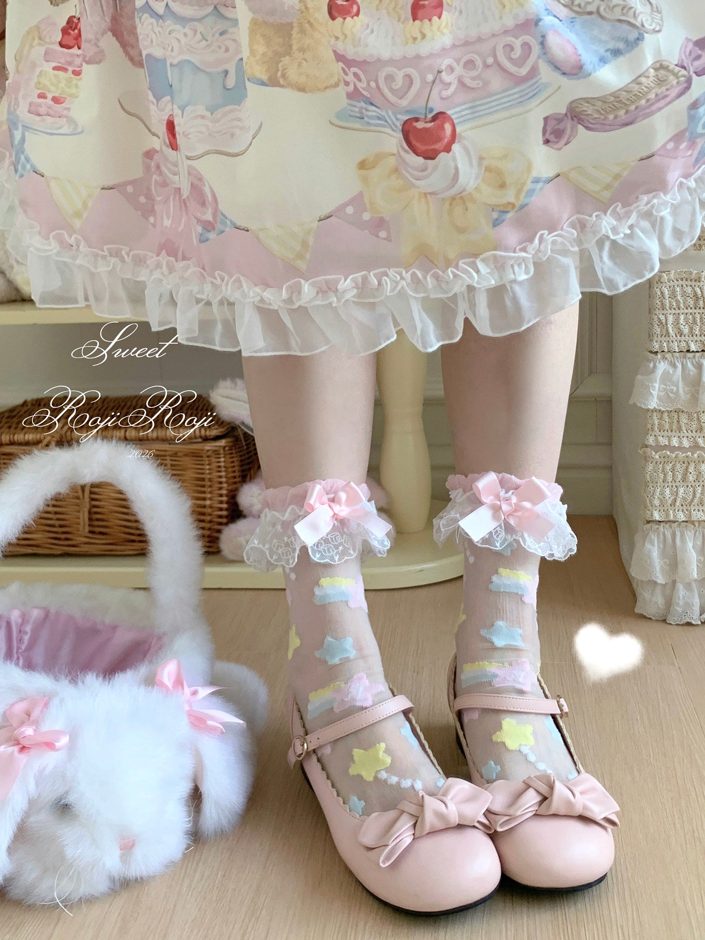 Roji Roji - Twin Star Lolita Sheer Lace Socks socks Roji Roji