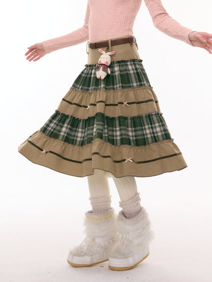 ziziFei - Girly Kei Green Plaid Midi Skirt skirt ziziFei
