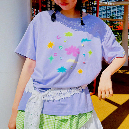 uodycoco – Retro Graphic Button T-Shirt shirt uodycoco