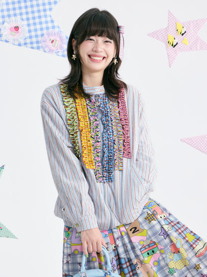 tntntutu - Blue Stripe Colorful Ruffle Collar Jacket jacket tntntutu