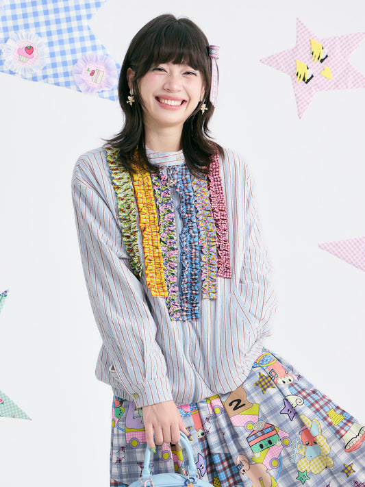 tntntutu - Blue Stripe Colorful Ruffle Collar Jacket jacket tntntutu