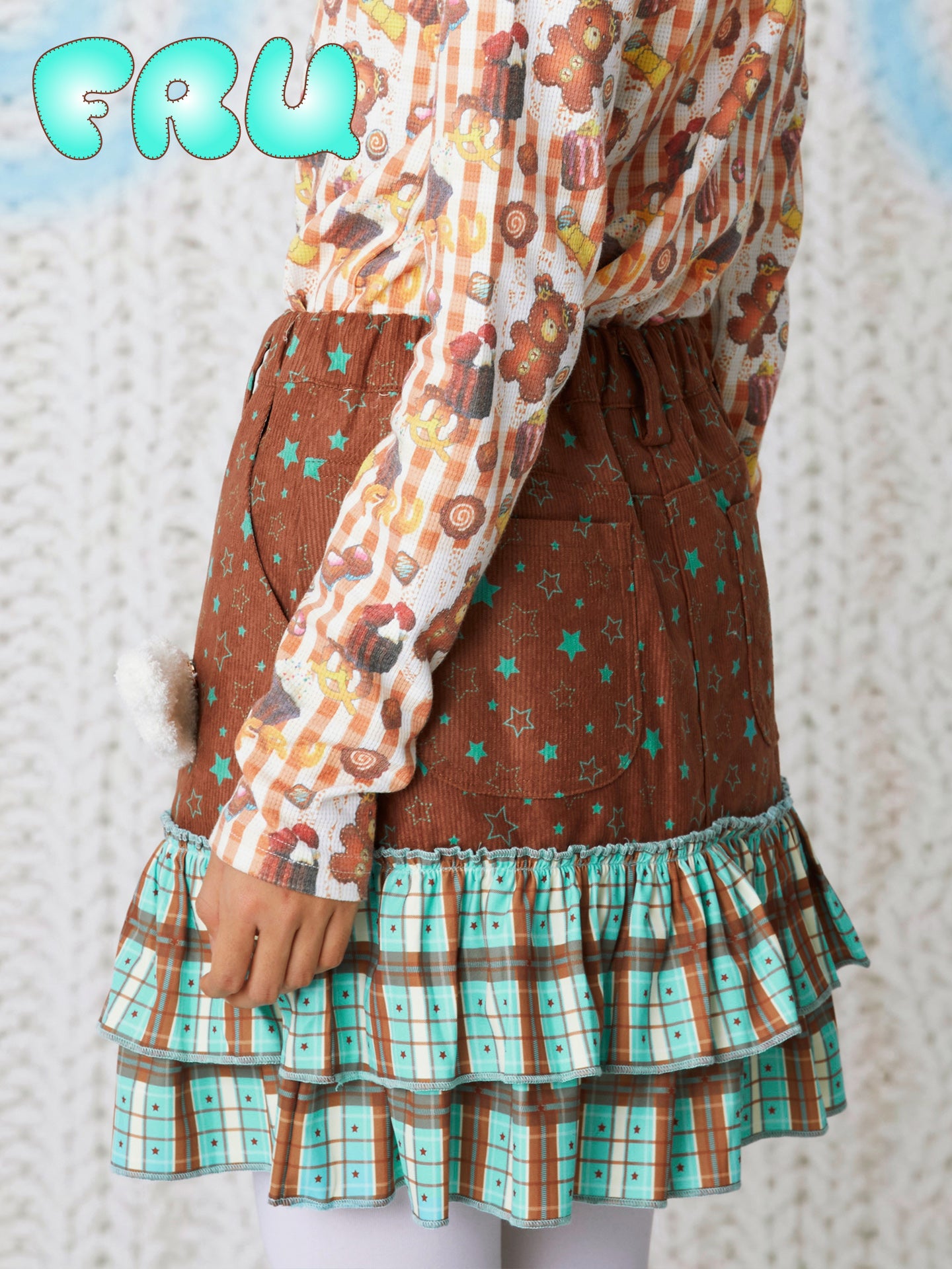 frufru - Kawaii Corduroy Skirt Brown Wing Design Skirt skirt frufru