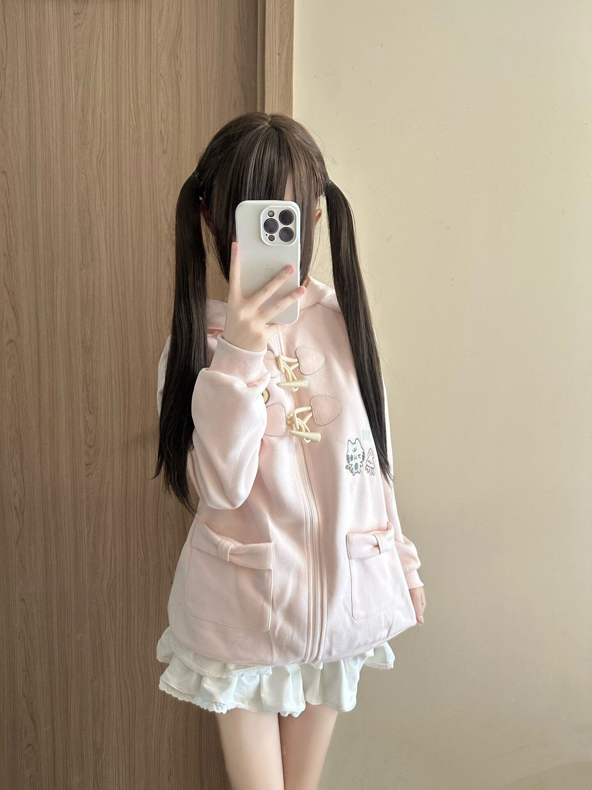 Blurred Bear - Cat Embroidered Hoodie & Mini Skirt Set hoodie Blurred Bear