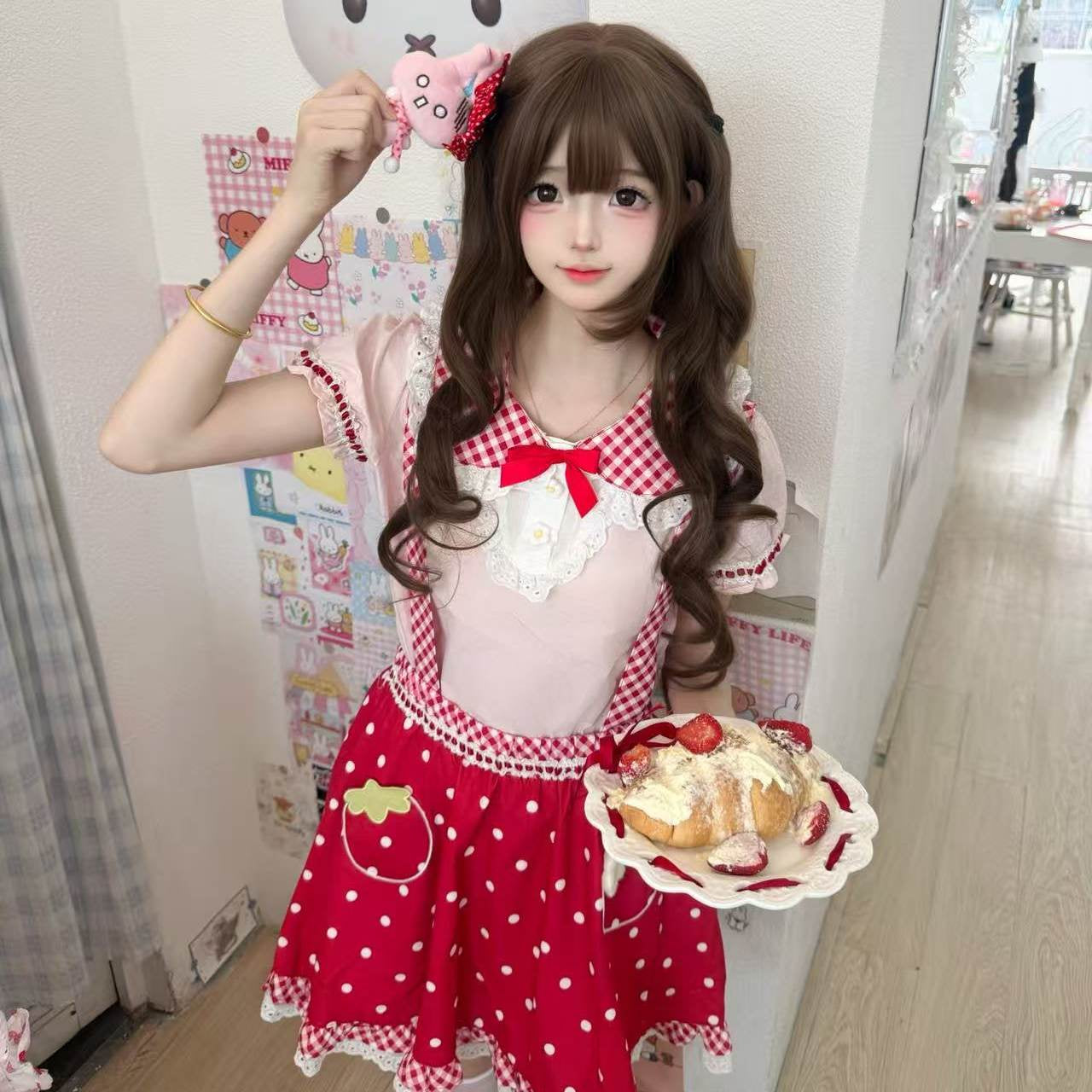 Bunny Planet - Red Strawberry Polka Dot Dress Set dress bunnyplanet S
