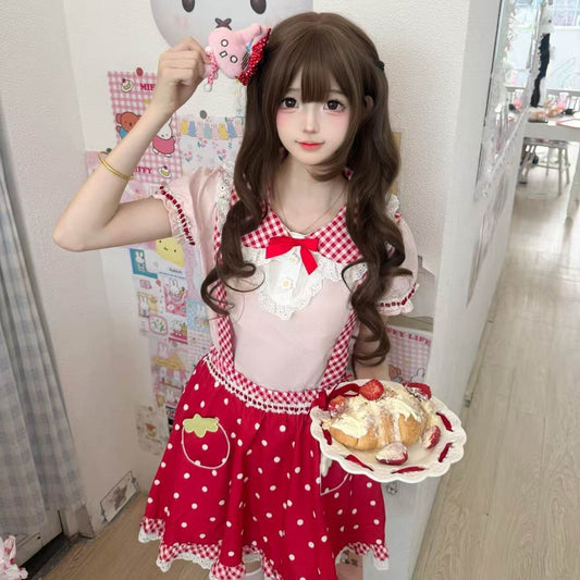 Bunny Planet - Red Strawberry Polka Dot Dress Set dress bunnyplanet S