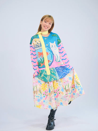 MeowMeow Bug - Kawaii Fishbowl Cat Knit Cardigan