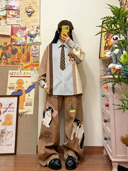 BIBULU - Kidcore Patchwork Plaid Embroidered Shirt shirt BIBULU