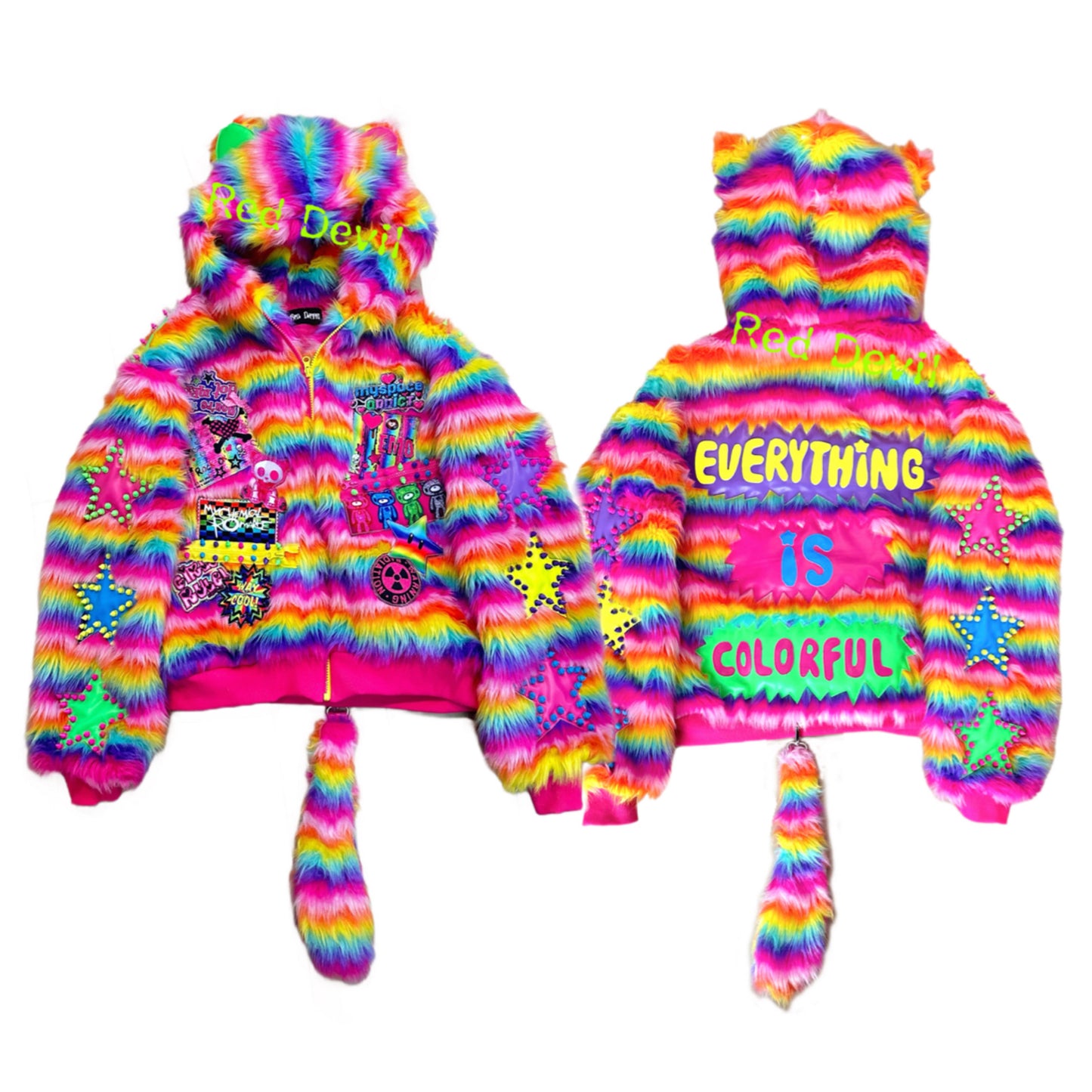 RedDevil Decora Coat Original Design Subculture Coat Colorful Furry Cotton Coat coat Red Devil