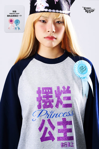 Oogreenapple - Glitter Print Raglan Long Sleeve Tee shirt Oogreenapple