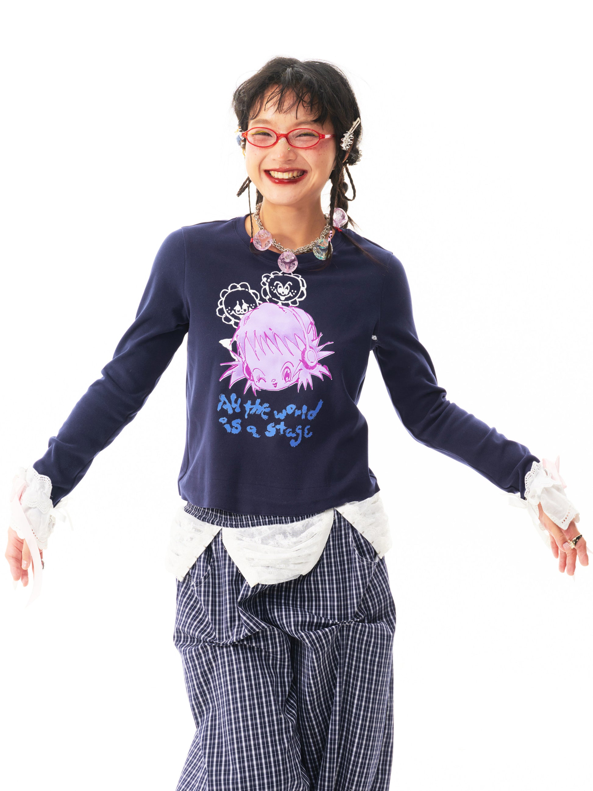 sillysis - Navy Girl Print Top shirt sillysis