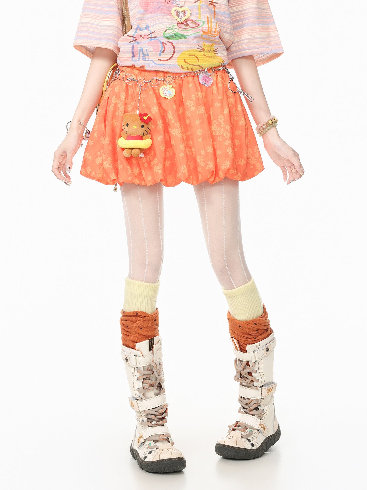 Languid Park - Orange Floral A-Line Skirt skirt Languid Park