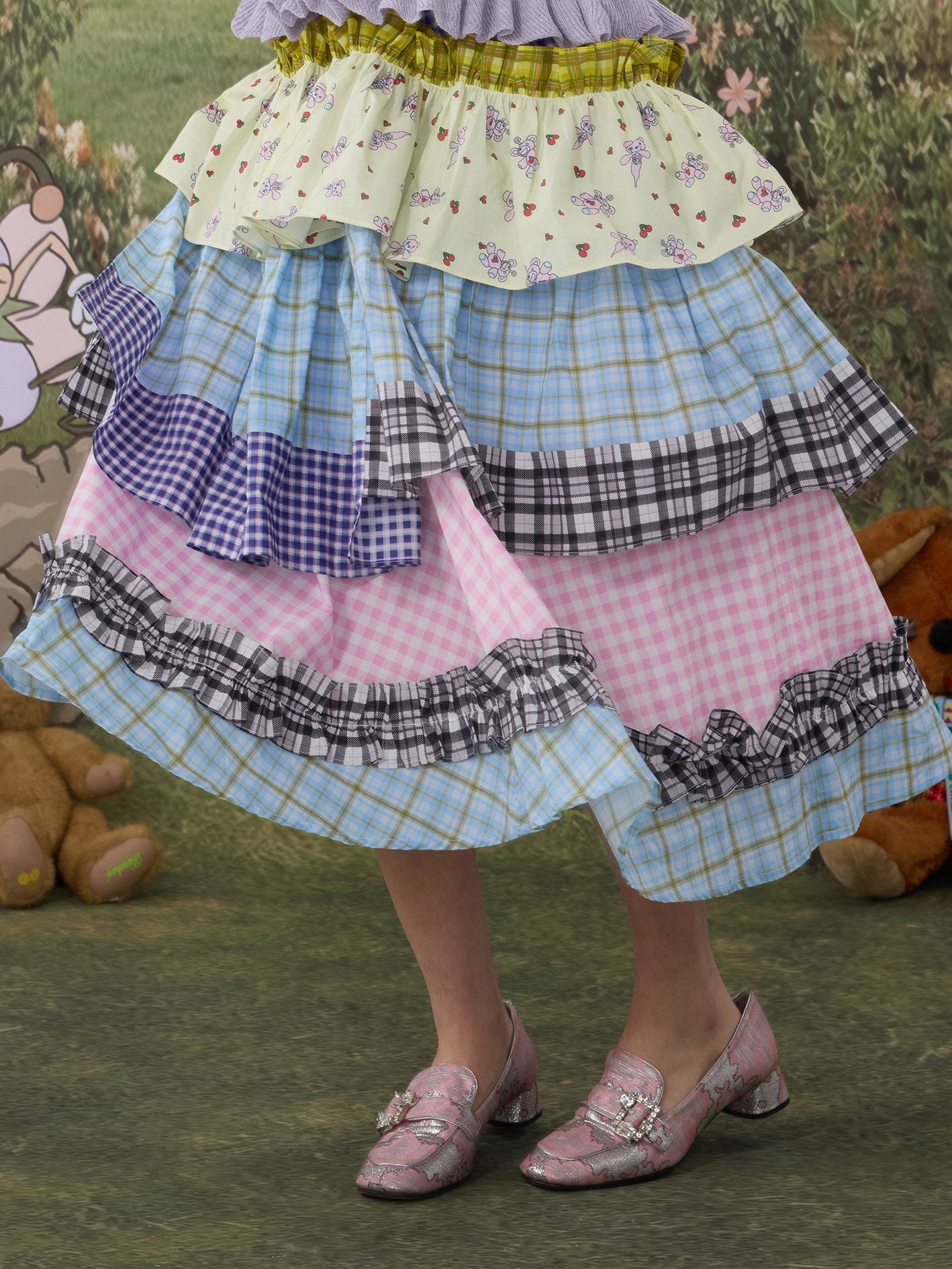 tntntutu - Kawaii Plaid Ruffle Maxi Skirt skirt tntntutu