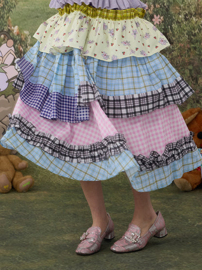 tntntutu - Kawaii Plaid Ruffle Maxi Skirt skirt tntntutu