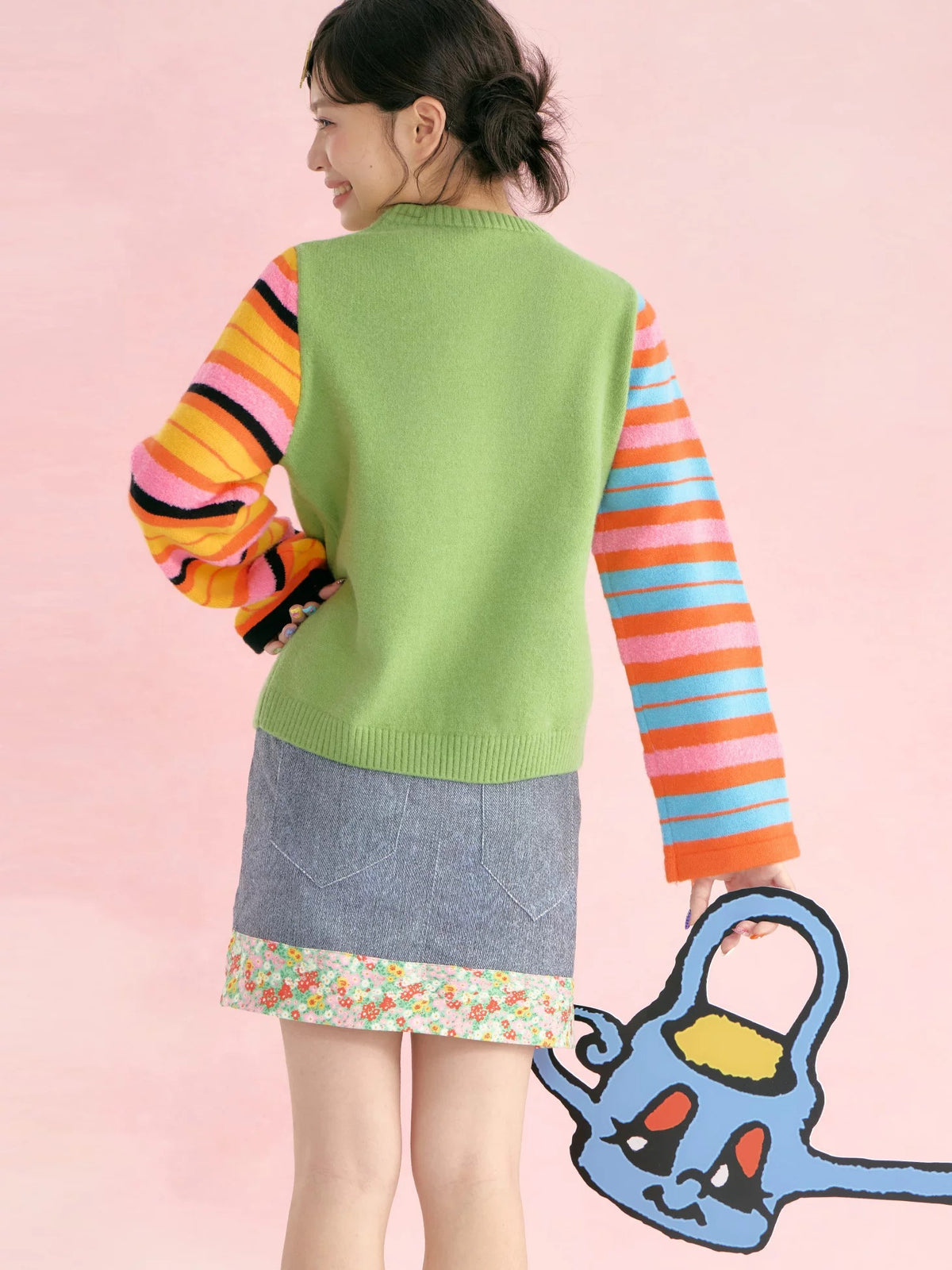 tntntutu - Asymmetric Colorblock Bunny Knit Sweater sweater tntntutu