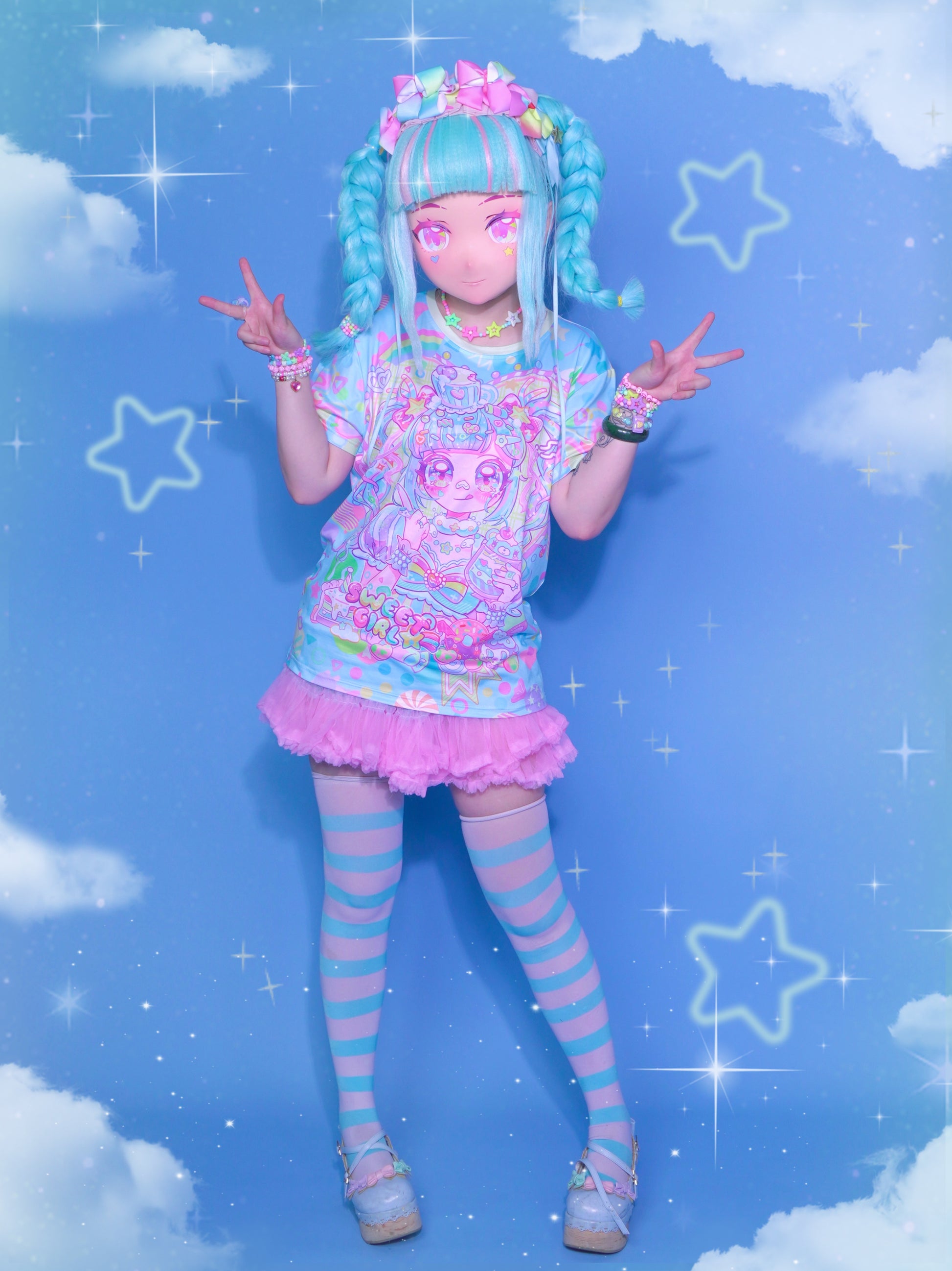 Dream Bubble - Decora Kei T-shirt Blue Candy Girl Print T-shirt shirt Dream Bubble