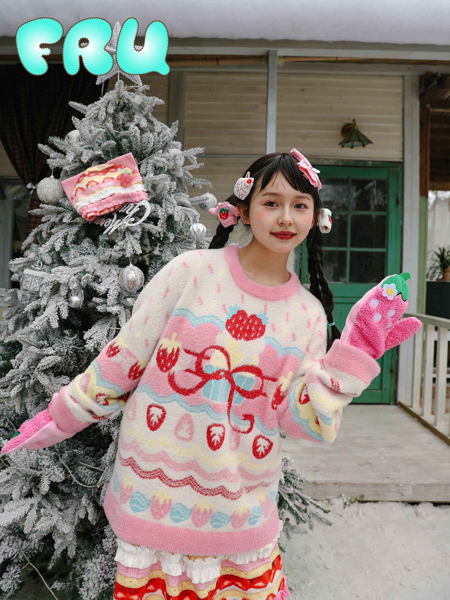 frufru - Kawaii Strawberry Cake Knit Sweater sweater frufru