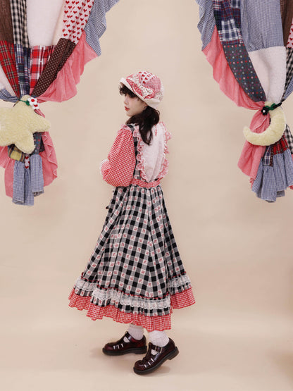 SemenCoicis - Vintage Doll Plaid Jacquard Lace Pinafore Dress dress SemenCoicis