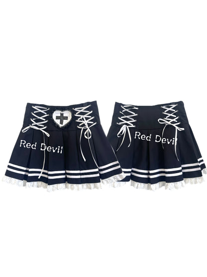 RedDevil - Gothic Lolita Lace Bow Pleated Skirt skirt Red Devil