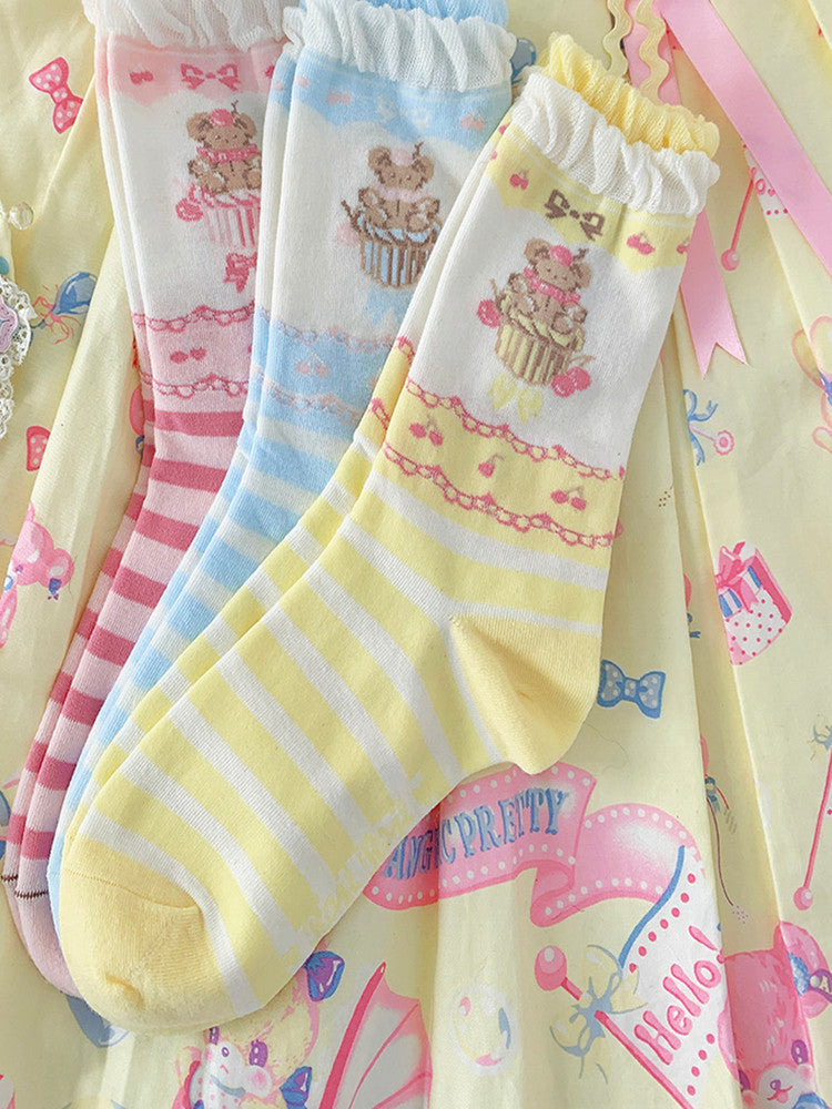 Roji Roji - Brown Bear Cake Cotton Lolita Socks socks Roji Roji